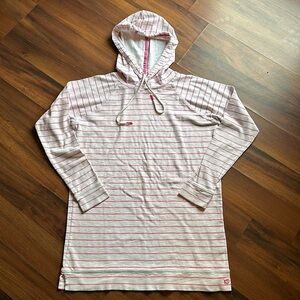 Southern Tide Oversized Hooded Shirt Women Size Small, White with Pink Stripes